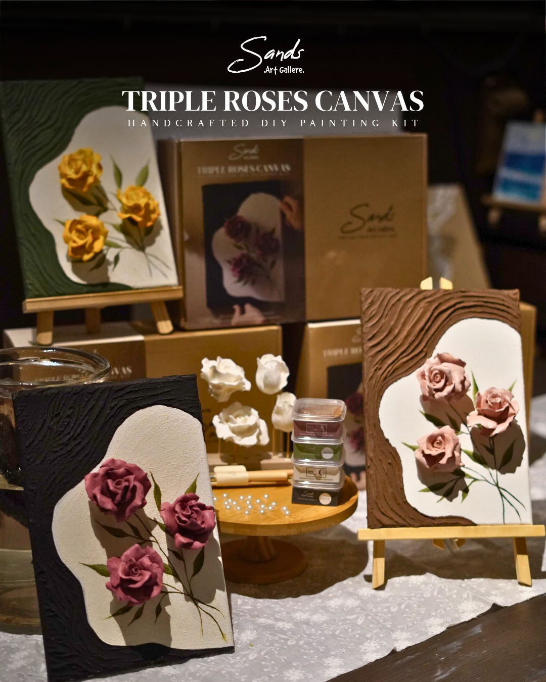 Triple Roses Canvas - All in One Box Painting Kit